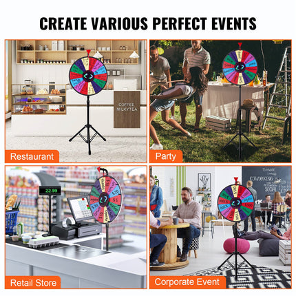 18 Inch Tabletop Color Prize Wheel with Folding Tripod Floor Stand 14 Slots Dry Erase.