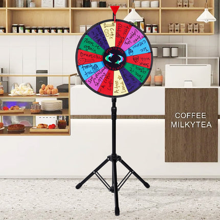 18 Inch Tabletop Color Prize Wheel with Folding Tripod Floor Stand 14 Slots Dry Erase.