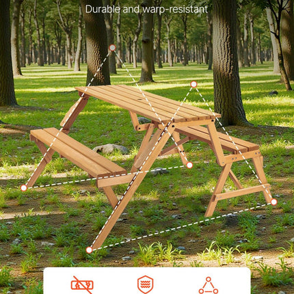 VEVOR 2-in-1 Transforming Interchangeable Picnic Table, Outdoor Wooden Table and Bench Set, Portable Foldable Bench with Umbrella Hole, Patio Dining Furniture for Garden, Backyard, Porch (Brown).