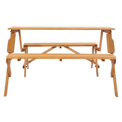 VEVOR 2-in-1 Transforming Interchangeable Picnic Table, Outdoor Wooden Table and Bench Set, Portable Foldable Bench with Umbrella Hole, Patio Dining Furniture for Garden, Backyard, Porch (Brown).