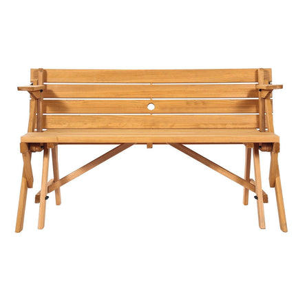 VEVOR 2-in-1 Transforming Interchangeable Picnic Table, Outdoor Wooden Table and Bench Set, Portable Foldable Bench with Umbrella Hole, Patio Dining Furniture for Garden, Backyard, Porch (Brown).