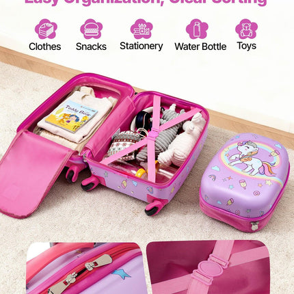Kids Luggage Set, 2 Piece, 45.7 cm Hardside Rolling Wheels Suitcase with Hard-Shell Backpack, Unicorn Kids Carry on Luggage Set, Holiday Birthday Present for Girls & Boys, Airline Approved.
