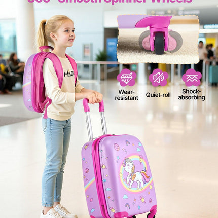 Kids Luggage Set, 2 Piece, 45.7 cm Hardside Rolling Wheels Suitcase with Hard-Shell Backpack, Unicorn Kids Carry on Luggage Set, Holiday Birthday Present for Girls & Boys, Airline Approved.