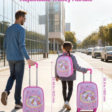 Kids Luggage Set, 2 Piece, 45.7 cm Hardside Rolling Wheels Suitcase with Hard-Shell Backpack, Unicorn Kids Carry on Luggage Set, Holiday Birthday Present for Girls & Boys, Airline Approved.