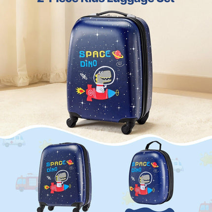 Kids Luggage Set, 2 Piece, 45.7 cm Hardside Rolling Wheels Suitcase with Hard-Shell Backpack, Dinosaur Kids Carry on Luggage Set, Holiday Birthday Present for Girls & Boys, Airline Approved.