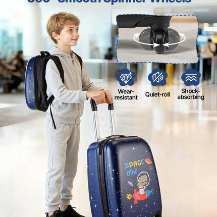 Kids Luggage Set, 2 Piece, 45.7 cm Hardside Rolling Wheels Suitcase with Hard-Shell Backpack, Dinosaur Kids Carry on Luggage Set, Holiday Birthday Present for Girls & Boys, Airline Approved.