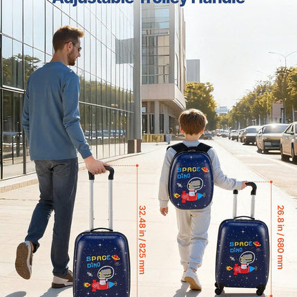 Kids Luggage Set, 2 Piece, 45.7 cm Hardside Rolling Wheels Suitcase with Hard-Shell Backpack, Dinosaur Kids Carry on Luggage Set, Holiday Birthday Present for Girls & Boys, Airline Approved.