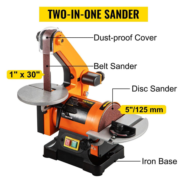 VEVOR Belt Sander 300W Grinder Sander 1 x 30 Inch Electric Belt & Disc Sander 2950 RPM Variable Speed (300W).