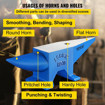 Pro Horn Anvil , 30KG/66.1LBS Weight Steel Anvil Blacksmith Blacksmith Anvil, Portable Rugged Cast Iron Anvil Blacksmith Anvil Stable Workbench Blacksmith Forge Anvil Tool.