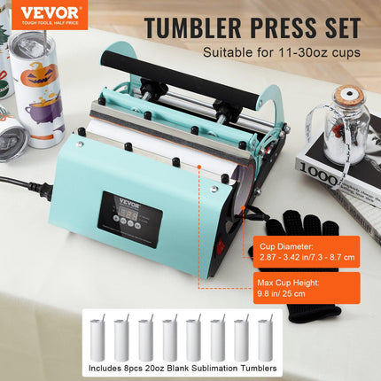 Tumbler Heat Press Machine and Sublimation Tumblers, Tumbler Press Set with 8pcs 20OZ Blank Tumblers, Mug Press Cup Press for 11-30oz Tumblers Mug, with Heat Transfer Paper, Gloves, Tape.