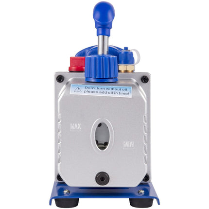 3CFM 84 L/M 1-Stage, Refrigerant Vacuum Pump Refrigeration Gauges A/C Air Conditioning 1440 RPM 1/4 HP, 3 pcs hoses 800 PSI Refrigeration Gauges.