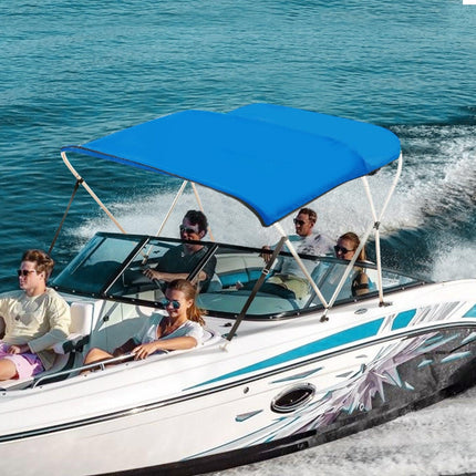 3 Bow Bimini Top Boat Cover, 900D Polyester Canopy with 1" Aluminum Alloy Frame, Waterproof and Sun Shade, Includes Storage Boot, 2 Support Poles, 4 Straps, 6'L x 46"H x 54"-60"W, Pacific Blue.