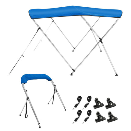 3 Bow Bimini Top Boat Cover, 900D Polyester Canopy with 1" Aluminum Alloy Frame, Waterproof and Sun Shade, Includes Storage Boot, 2 Support Poles, 4 Straps, 6'L x 46"H x 54"-60"W, Pacific Blue.