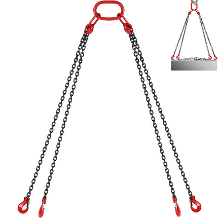 Chain Sling 5/16" X 10' Engine Lift Chain G80 Alloy Steel Engine Chain Hoist Lifts 3 Ton with 4 Leg Grab Hooks and Adjuster.