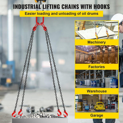 Chain Sling 5/16" X 10' Engine Lift Chain G80 Alloy Steel Engine Chain Hoist Lifts 3 Ton with 4 Leg Grab Hooks and Adjuster.