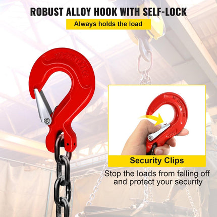 Chain Sling 5/16" X 10' Engine Lift Chain G80 Alloy Steel Engine Chain Hoist Lifts 3 Ton with 4 Leg Grab Hooks and Adjuster.