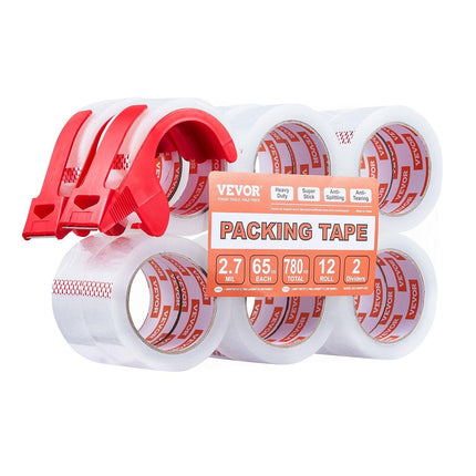 Packing Tape 12 Rolls 65 Yards Clear Shipping Tape with Dispenser 2.7 Mil.