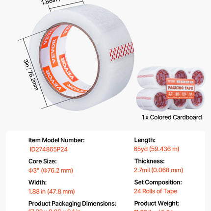 Packing Tape 18 Rolls 65 Yards Heavy Duty Clear Packing Tapes 2.7 Mil.