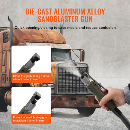 10Gal/40L Sandblaster Equipped w/Nozzle Shut-Off Valve Pressure Gauge Ceramic Nozzle Rubber Wheels Grit Power Sand Blasters Portable Sandblasting Equipment.
