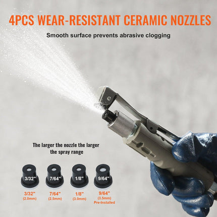 10Gal/40L Sandblaster Equipped w/Nozzle Shut-Off Valve Pressure Gauge Ceramic Nozzle Rubber Wheels Grit Power Sand Blasters Portable Sandblasting Equipment.