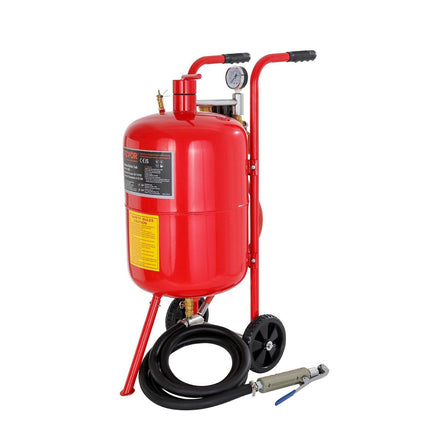 10Gal/40L Sandblaster Equipped w/Nozzle Shut-Off Valve Pressure Gauge Ceramic Nozzle Rubber Wheels Grit Power Sand Blasters Portable Sandblasting Equipment.