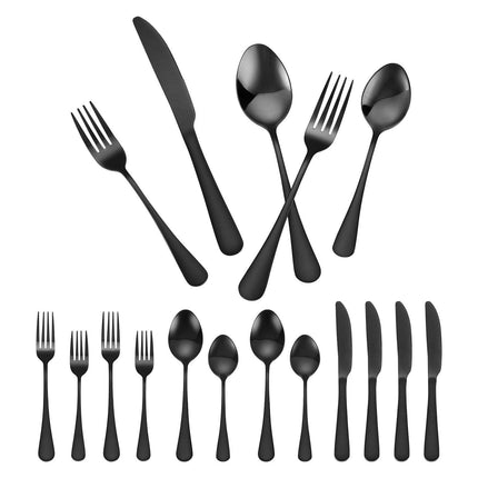 30-Piece Black Silverware Set, Food-Grade Stainless Steel Flatware Utensils for 6, Mirror Finished Cutlery Set, Dishwasher Safe Eating Tableware for Kitchen Home, Include Knife Fork Spoon.