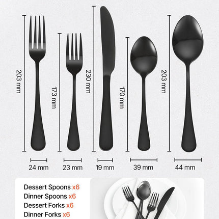 30-Piece Black Silverware Set, Food-Grade Stainless Steel Flatware Utensils for 6, Mirror Finished Cutlery Set, Dishwasher Safe Eating Tableware for Kitchen Home, Include Knife Fork Spoon.