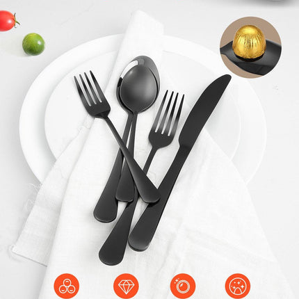 30-Piece Black Silverware Set, Food-Grade Stainless Steel Flatware Utensils for 6, Mirror Finished Cutlery Set, Dishwasher Safe Eating Tableware for Kitchen Home, Include Knife Fork Spoon.