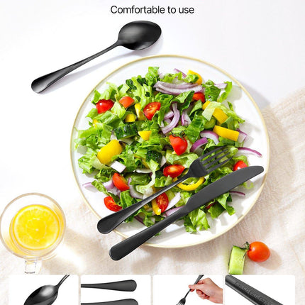30-Piece Black Silverware Set, Food-Grade Stainless Steel Flatware Utensils for 6, Mirror Finished Cutlery Set, Dishwasher Safe Eating Tableware for Kitchen Home, Include Knife Fork Spoon.