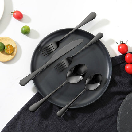 30-Piece Black Silverware Set, Food-Grade Stainless Steel Flatware Utensils for 6, Mirror Finished Cutlery Set, Dishwasher Safe Eating Tableware for Kitchen Home, Include Knife Fork Spoon.