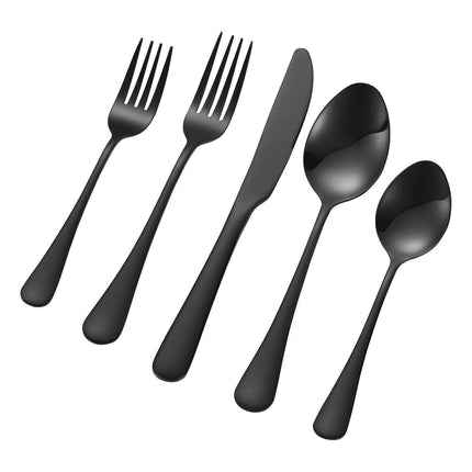 30-Piece Black Silverware Set, Food-Grade Stainless Steel Flatware Utensils for 6, Mirror Finished Cutlery Set, Dishwasher Safe Eating Tableware for Kitchen Home, Include Knife Fork Spoon.