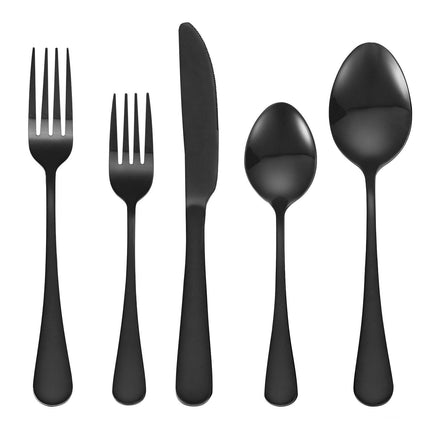 30-Piece Black Silverware Set, Food-Grade Stainless Steel Flatware Utensils for 6, Mirror Finished Cutlery Set, Dishwasher Safe Eating Tableware for Kitchen Home, Include Knife Fork Spoon.