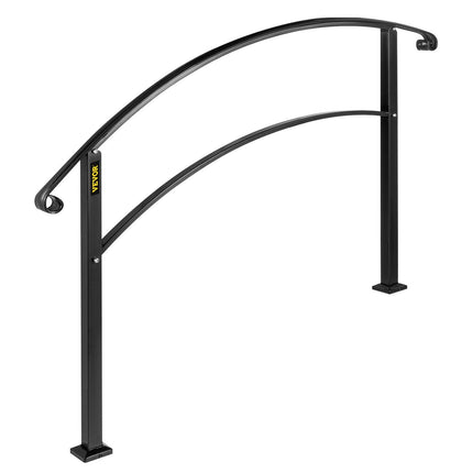 4-Step Handrail Fits 1 or 4 Steps Matte Black Stair Rail Wrought Iron Handrail with Installation Kit Hand Rails for Outdoor Steps.