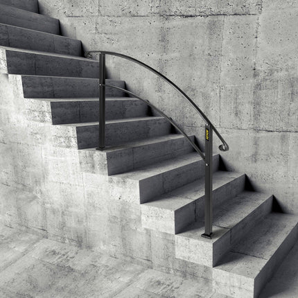 4-Step Handrail Fits 1 or 4 Steps Matte Black Stair Rail Wrought Iron Handrail with Installation Kit Hand Rails for Outdoor Steps.