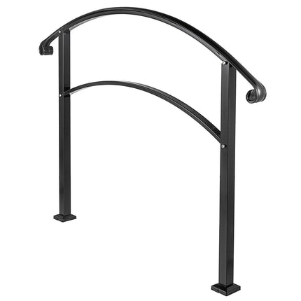4-Step Handrail Fits 1 or 4 Steps Matte Black Stair Rail Wrought Iron Handrail with Installation Kit Hand Rails for Outdoor Steps.