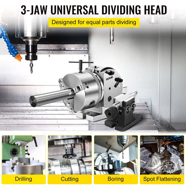 BS-0 Dividing Head 5 Inch, Precision Dividing Head Set with 5" 3-jaw Chuck & Tailstock Dividing Plates for Milling Machine.