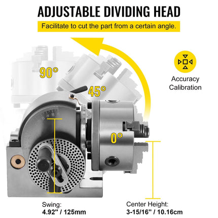 BS-0 Dividing Head 5 Inch, Precision Dividing Head Set with 5" 3-jaw Chuck & Tailstock Dividing Plates for Milling Machine.