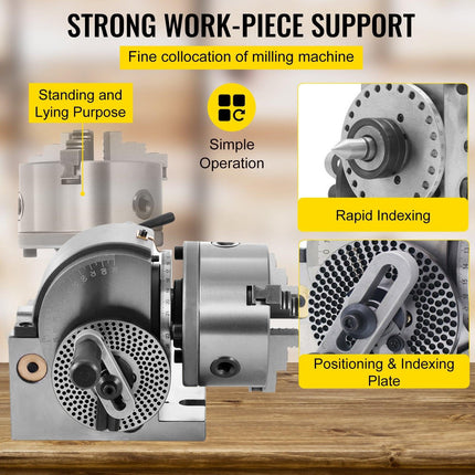 BS-0 Dividing Head 5 Inch, Precision Dividing Head Set with 5" 3-jaw Chuck & Tailstock Dividing Plates for Milling Machine.
