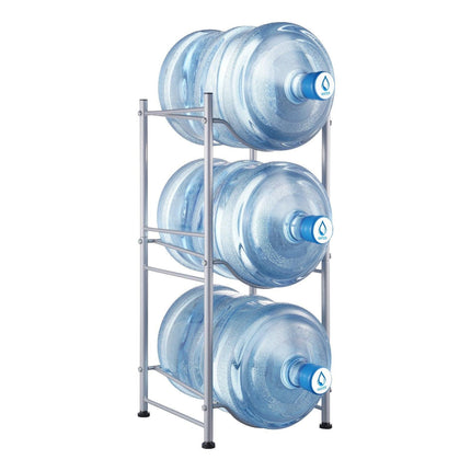 3 Tiers Water Jug Holder, 5 Gallon Water Bottle Holder, Single Row Water Bottle Rack for 3 Bottles, Heavy Duty Water Jug Rack for Kitchen, Office, Living Room, Silver.