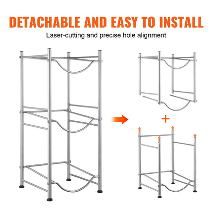 3 Tiers Water Jug Holder, 5 Gallon Water Bottle Holder, Single Row Water Bottle Rack for 3 Bottles, Heavy Duty Water Jug Rack for Kitchen, Office, Living Room, Silver.