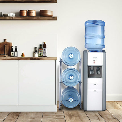 3 Tiers Water Jug Holder, 5 Gallon Water Bottle Holder, Single Row Water Bottle Rack for 3 Bottles, Heavy Duty Water Jug Rack for Kitchen, Office, Living Room, Silver.