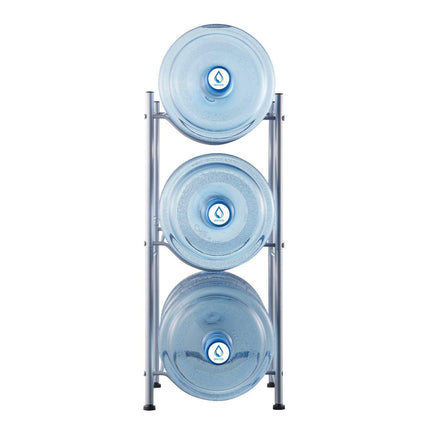 3 Tiers Water Jug Holder, 5 Gallon Water Bottle Holder, Single Row Water Bottle Rack for 3 Bottles, Heavy Duty Water Jug Rack for Kitchen, Office, Living Room, Silver.