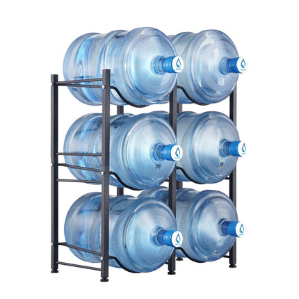 3 Tiers Water Jug Holder, 5 Gallon Water Bottle Holder, Double Row Water Bottle Rack for 6 Bottles, Heavy Duty Water Jug Rack for Kitchen, Office, Living Room, Black.