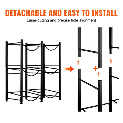 3 Tiers Water Jug Holder, 5 Gallon Water Bottle Holder, Double Row Water Bottle Rack for 6 Bottles, Heavy Duty Water Jug Rack for Kitchen, Office, Living Room, Black.