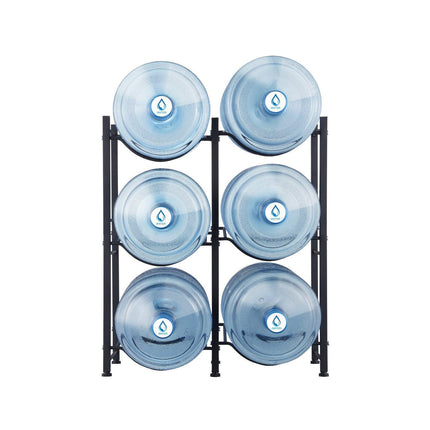 3 Tiers Water Jug Holder, 5 Gallon Water Bottle Holder, Double Row Water Bottle Rack for 6 Bottles, Heavy Duty Water Jug Rack for Kitchen, Office, Living Room, Black.