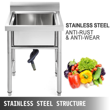 Handmade Sink Non-magnetic Stainless Steel Kitchen Sink Hand Made 1 Compartment 44.4 x 41.9 x 25.4 cm Capacity Huge Tub Sink for Farmhouse Cafe Shop Hospital.