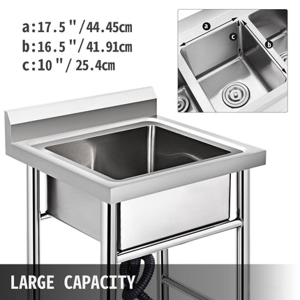 Handmade Sink Non-magnetic Stainless Steel Kitchen Sink Hand Made 1 Compartment 44.4 x 41.9 x 25.4 cm Capacity Huge Tub Sink for Farmhouse Cafe Shop Hospital.