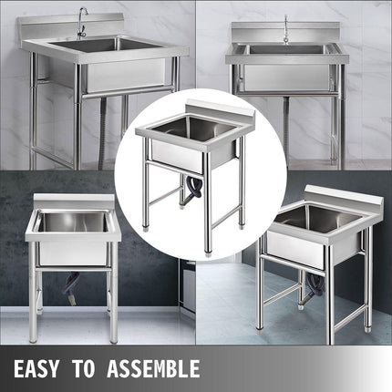 Handmade Sink Non-magnetic Stainless Steel Kitchen Sink Hand Made 1 Compartment 44.4 x 41.9 x 25.4 cm Capacity Huge Tub Sink for Farmhouse Cafe Shop Hospital.