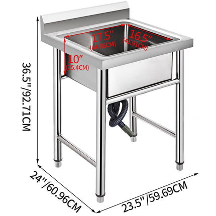 Handmade Sink Non-magnetic Stainless Steel Kitchen Sink Hand Made 1 Compartment 44.4 x 41.9 x 25.4 cm Capacity Huge Tub Sink for Farmhouse Cafe Shop Hospital.