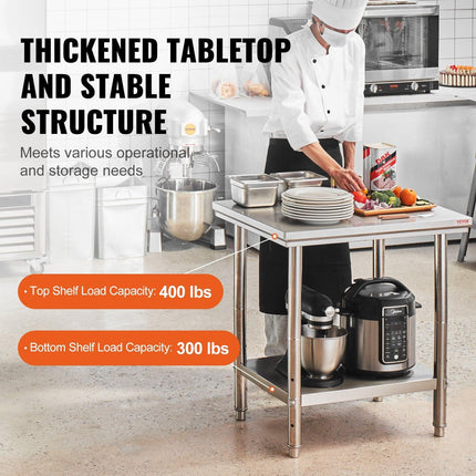 Commercial Worktable & Workstation 24 x 30 x 32 Inch Stainless Steel Work Table Heavy Duty Commercial Food Prep Work Table for Home, Kitchen, Restaurant Metal Prep Table with Adjustable Feet.